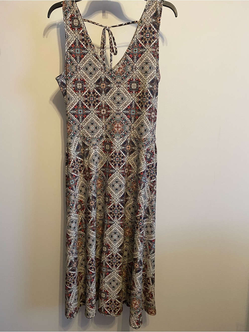 Printed V-Neck Midi Dress in Multi-Tone